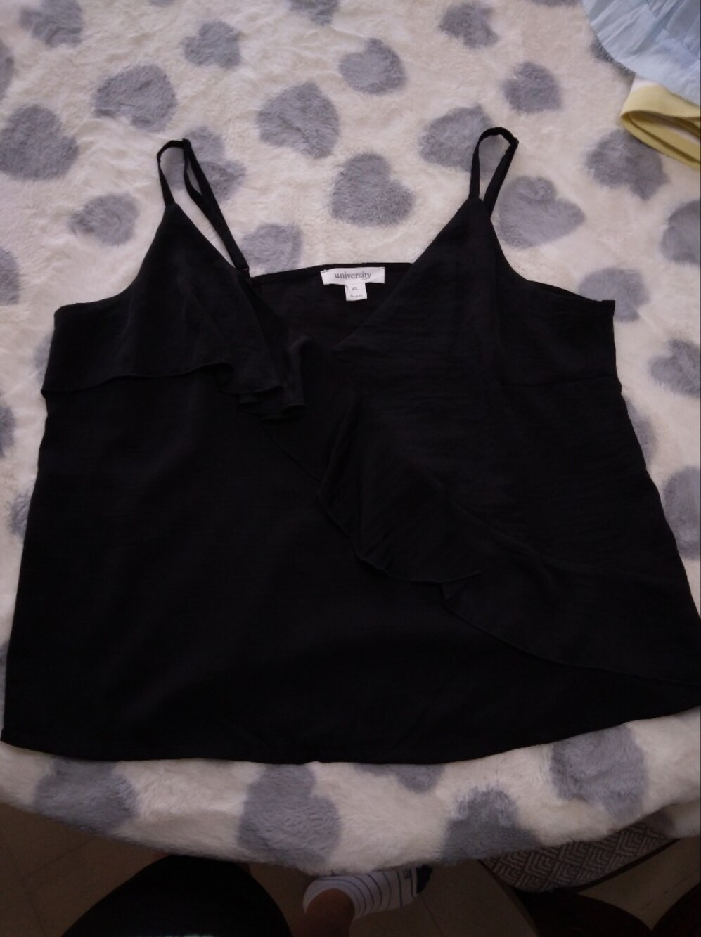 University Black Ruffle V-Neck Cami Top